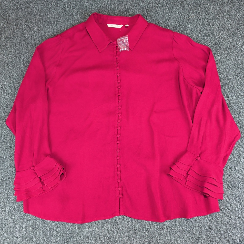 Soft Surroundings Romantic Ruffle Cuff Blouse Women 2X Magenta Pink Button Front — photo 2